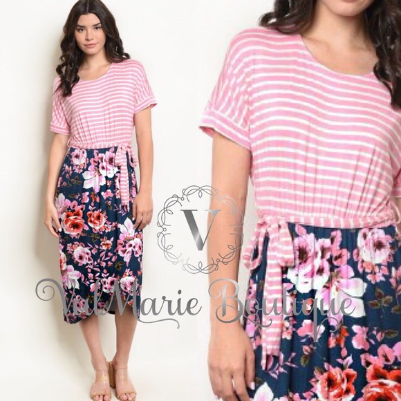 ValMarie Dresses & Skirts - Floral and stripes midi dress